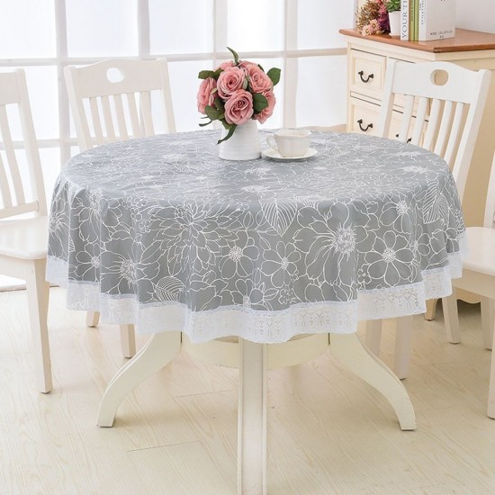 Round Table Cloth Cover Printed PVC Household Dining Party Tablecloth 152/180cm`