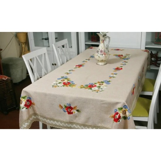 Linen tablecloth with embroidery as a gift abroad Dimensions 100 by 150cm