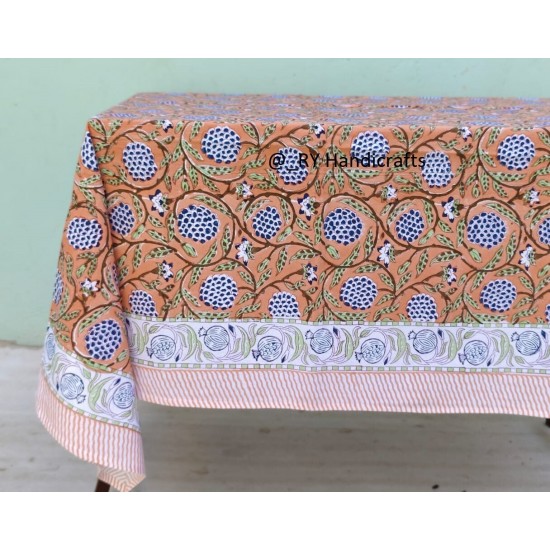 Pink hand Block Print tablecloth Floral Cotton Kitchen Dining Table linen