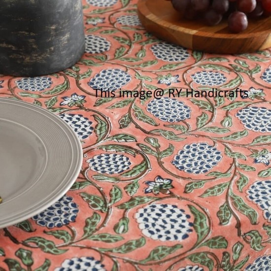Pink hand Block Print tablecloth Floral Cotton Kitchen Dining Table linen
